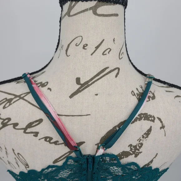 David's Bridal City Triangles Teal and Pink Lace Back Floral Mini Dress - Picture 8 of 14